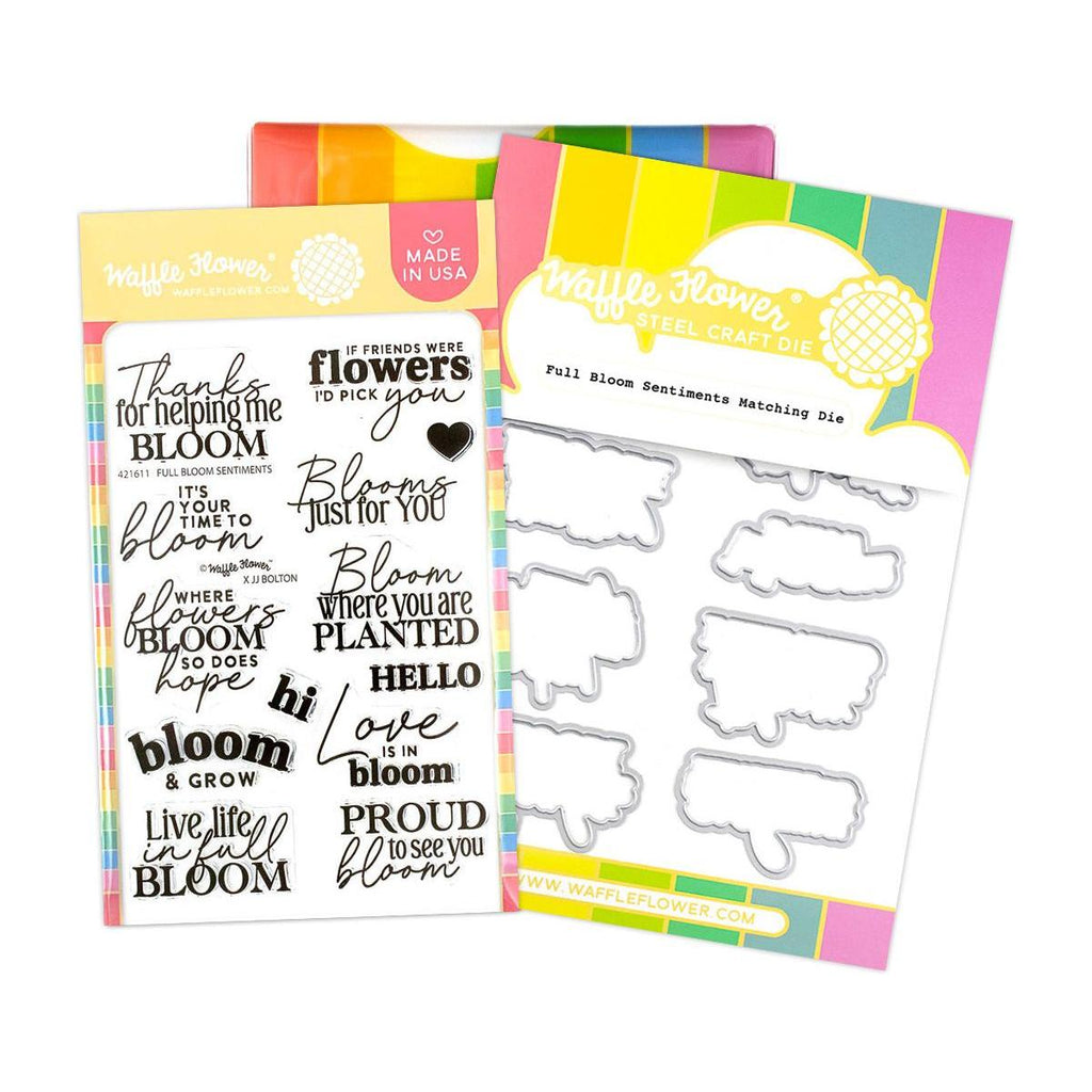 Waffle Flower Full Bloom Sentiments Clear Stamp and Dies Set wfc1611