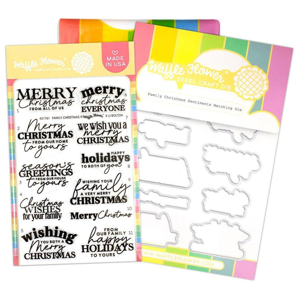 Waffle Flower Family Christmas Sentiments Clear Stamp and Die Set wfc1761