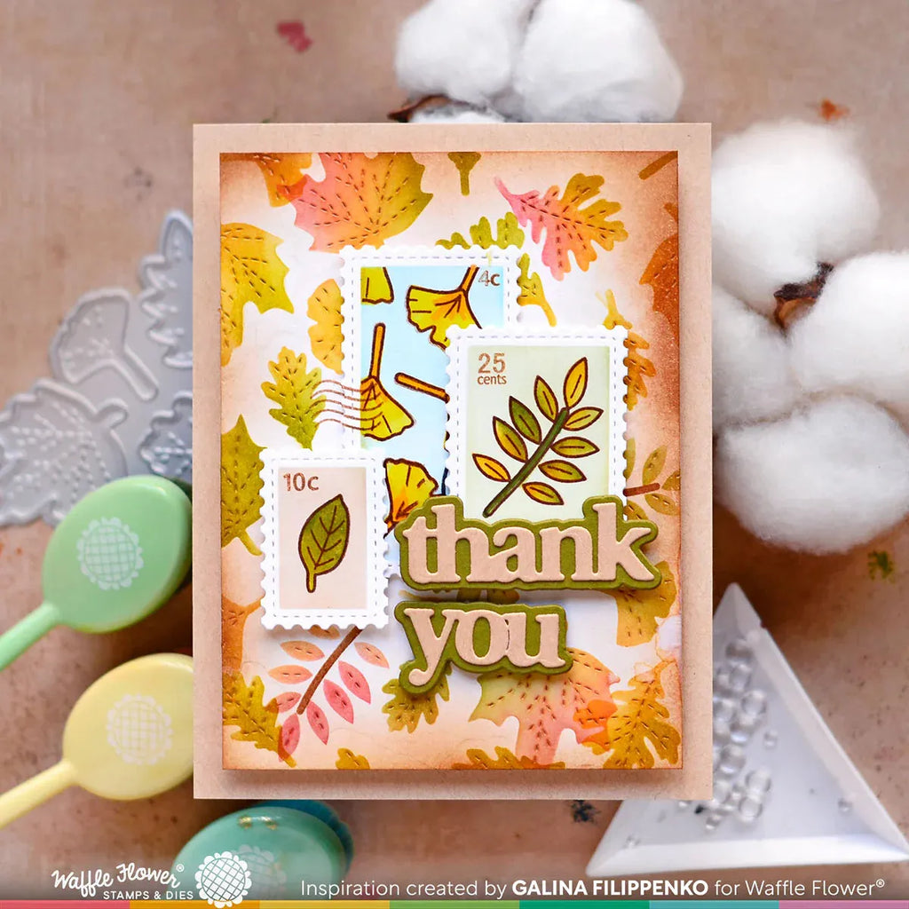 Waffle Flower Multiple Fall Leaves Clear Stamps 421547 thank you