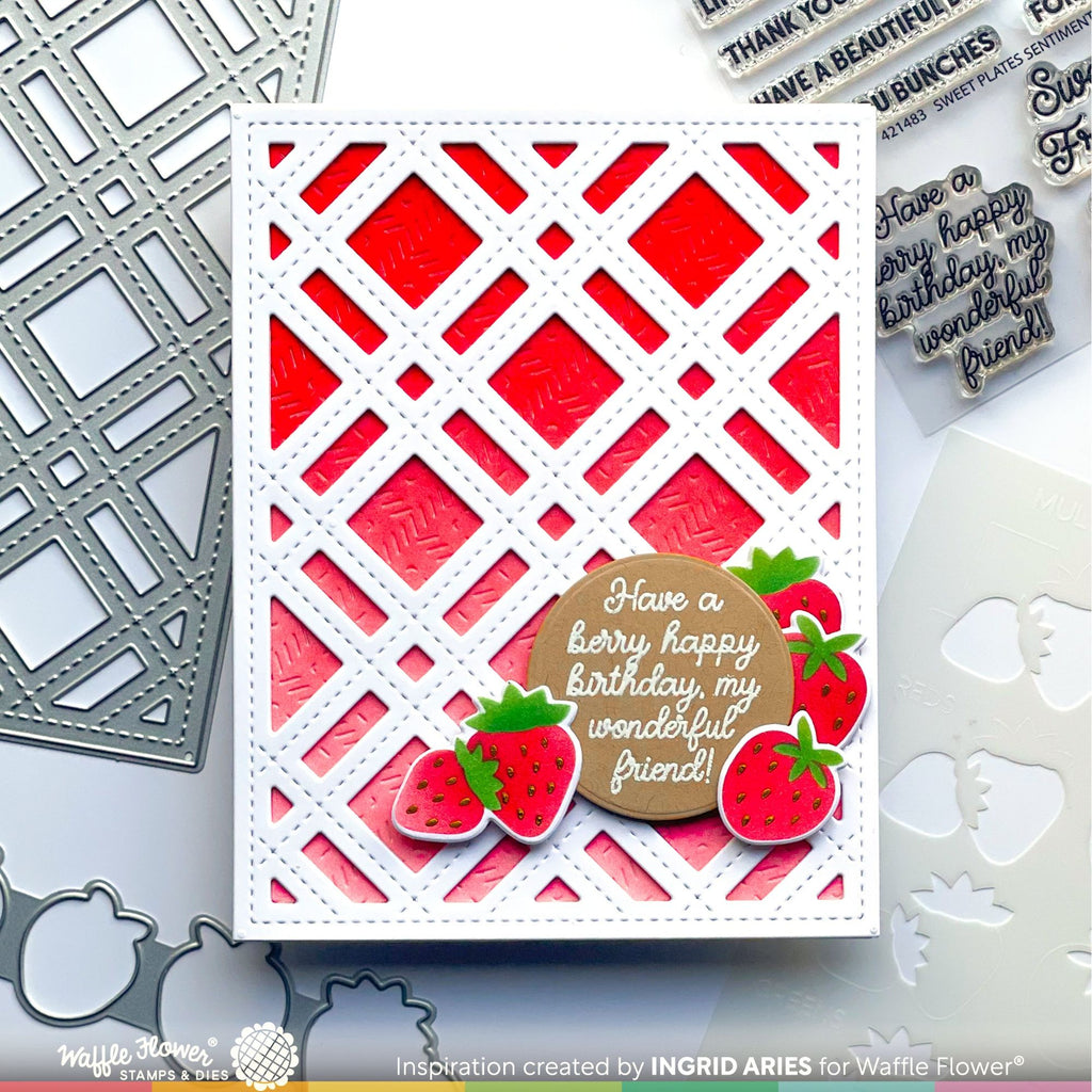 Waffle Flower Multiple Strawberries Die-n-stencil 421489 happy birthday