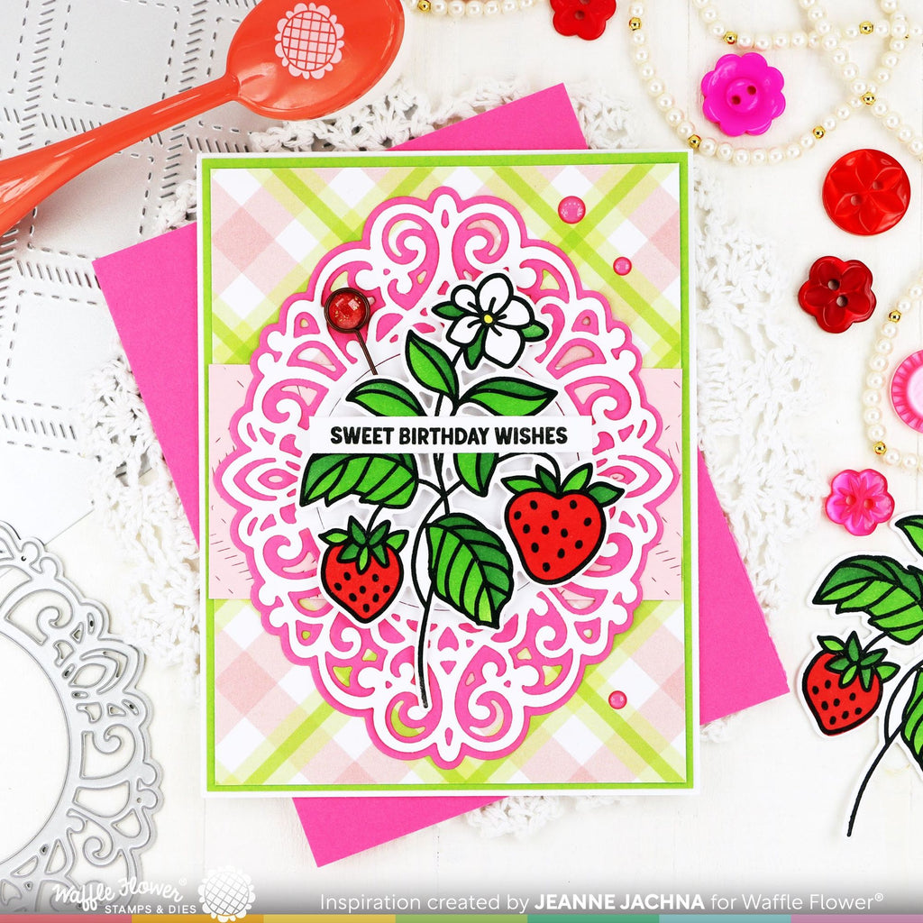 Waffle Flower Sweet Strawberry Coordinating Die 421494 birthday wishes