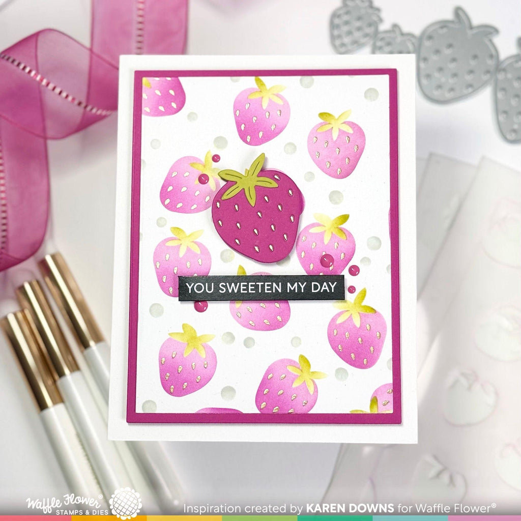 Waffle Flower Strawberries Background Stencils 421497 pink berries