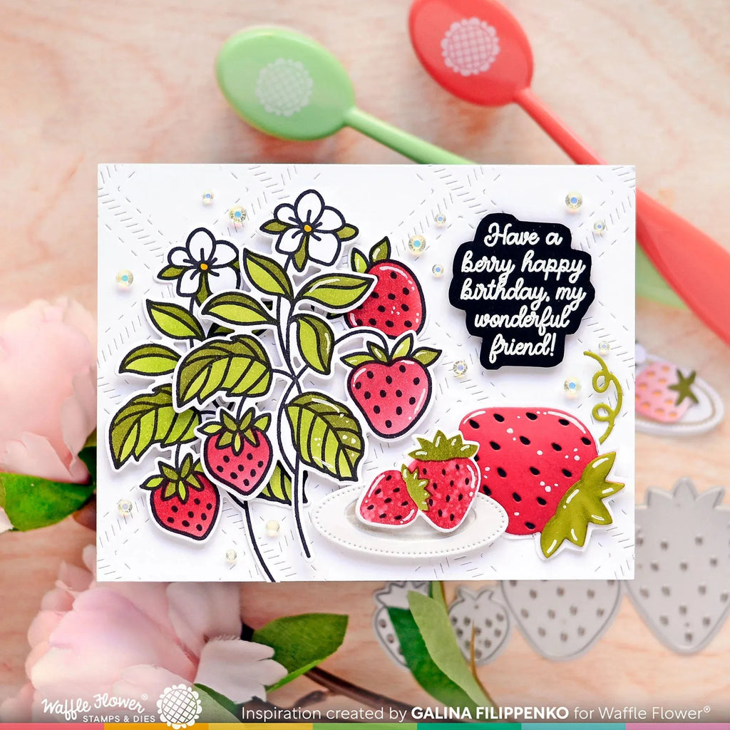 Waffle Flower Sweet Strawberry Coloring Stencil 421495 happy birthday