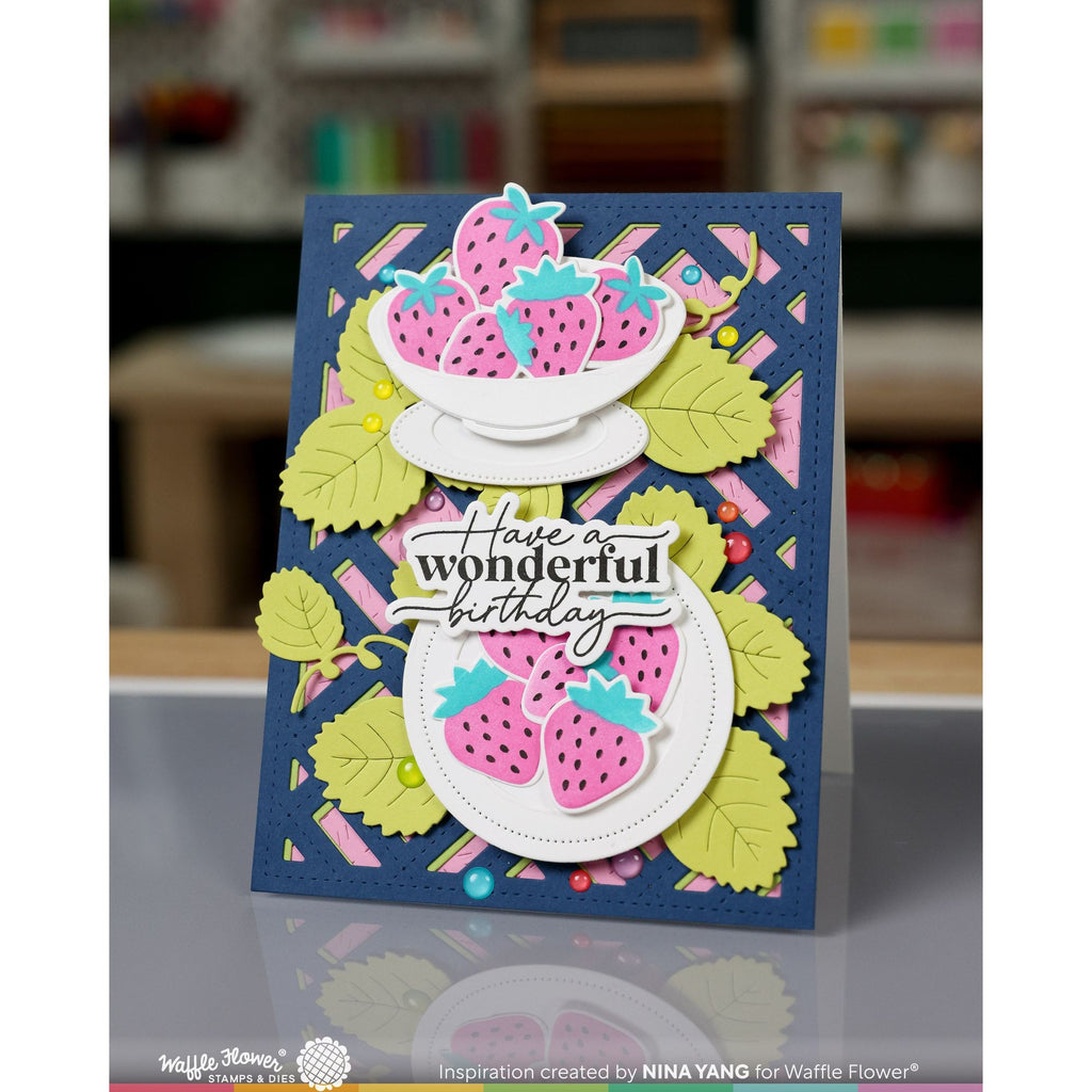 Waffle Flower Sweet Plates Sentiments Clear Stamps 421483 pink berries