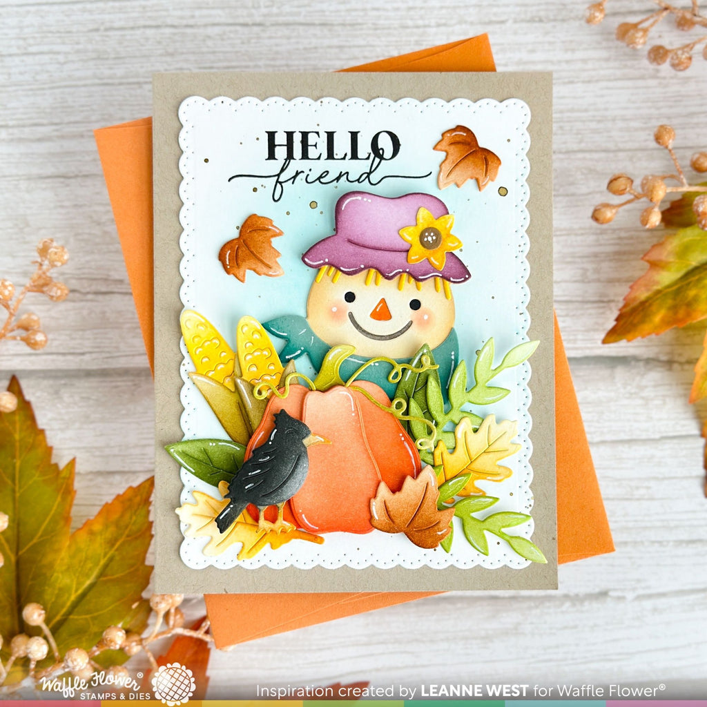 Waffle Flower Cheerful Scarecrow Dies 421846 hello