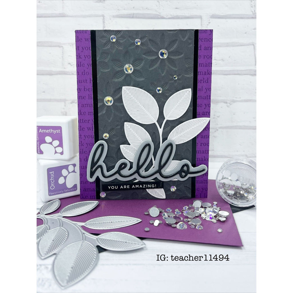 Simon Says Stamp Whirl Bay Leaves Wafer Die s945 DieCember Hello Card