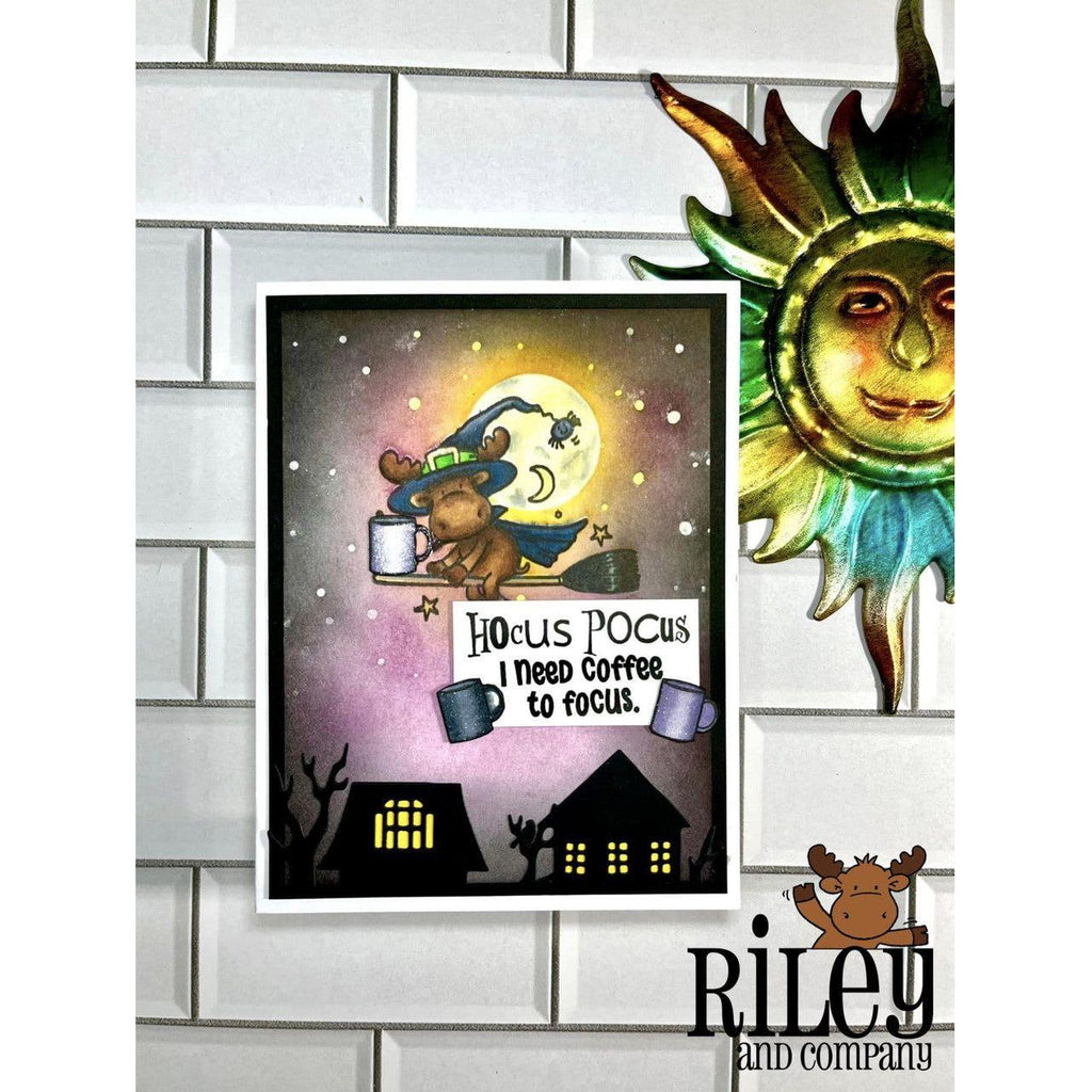 Riley And Company Funny Bones Hocus Pocus Cling Rubber Stamp rwd-1186 flying moose