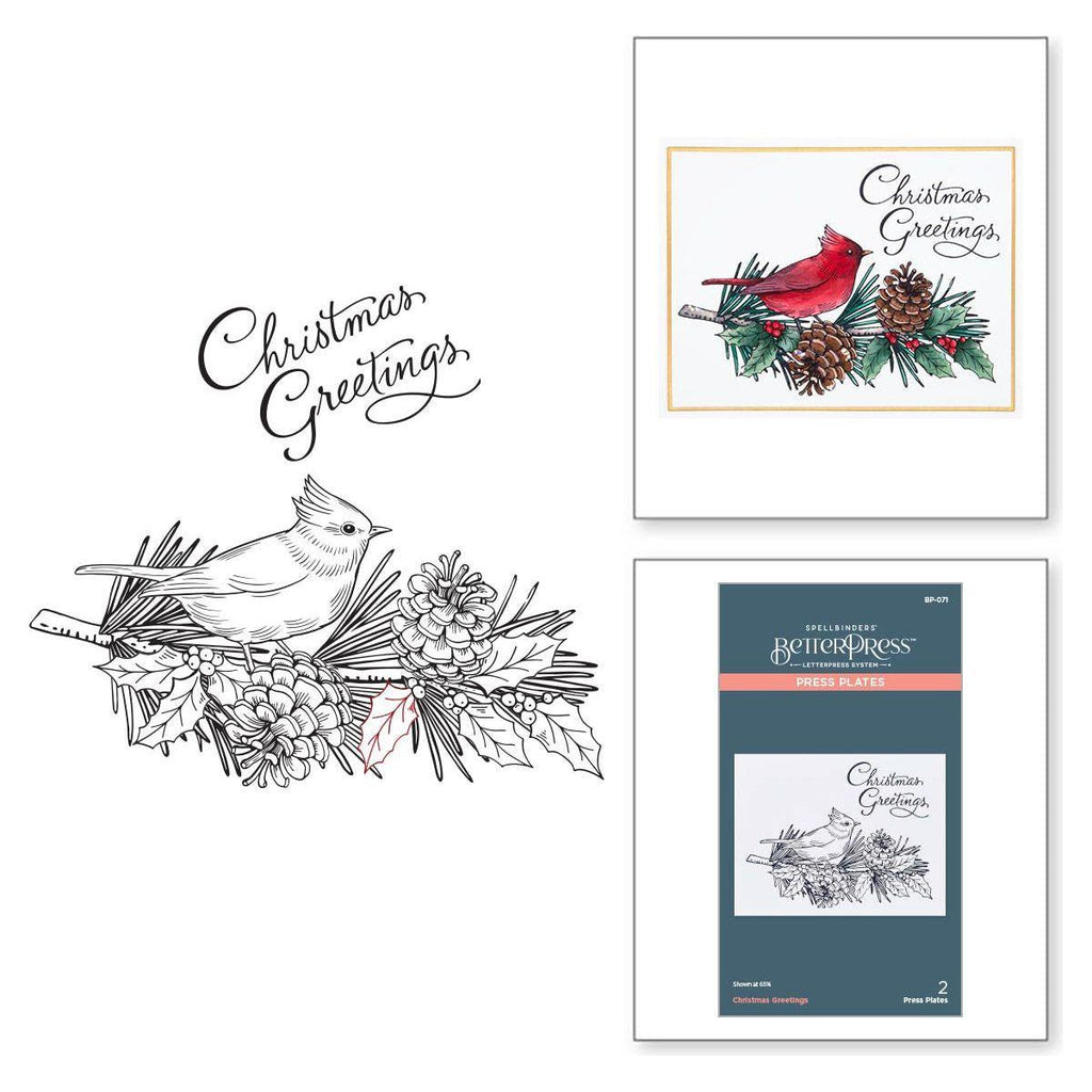 BP-071 Spellbinders Christmas Greetings Press Plates cardinal