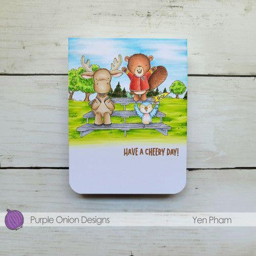 Purple Onion Designs Cheery Spectators Unmounted Cling Stamp pod1400 have a cheery day card