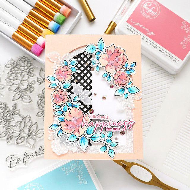 Pinkfresh Studio Border Stencils 248424 Filled With Happiness For You Card