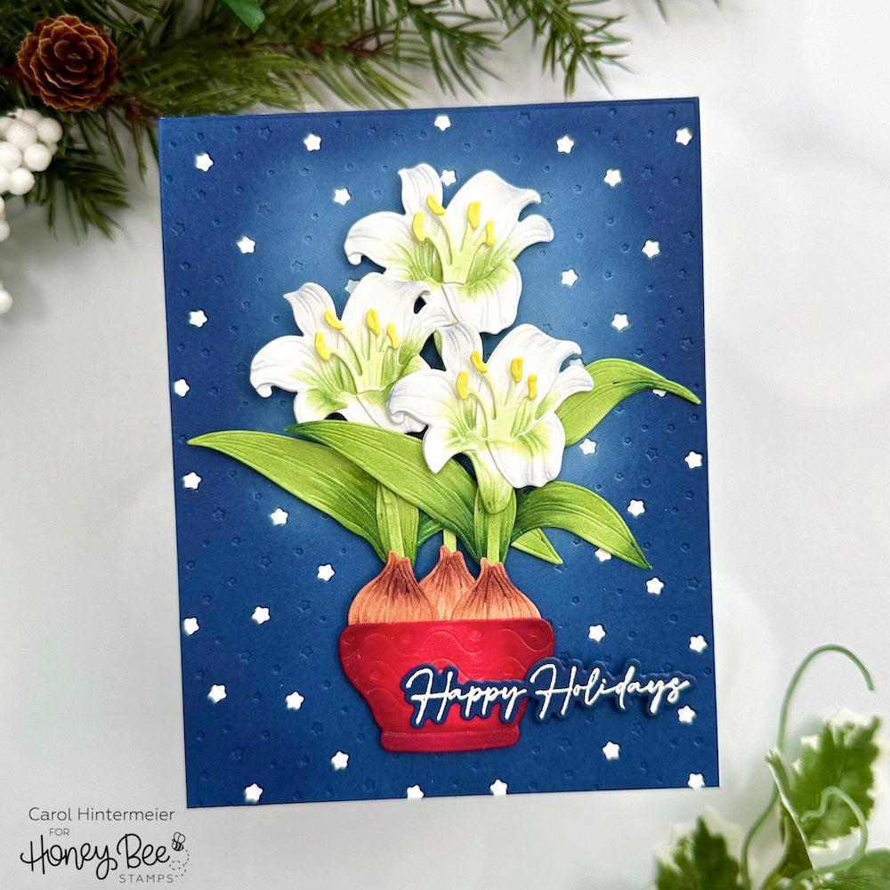 Honey Bee Lovely Layers Amaryllis Dies hbds-llamys Happy Holidays Card | color-code:ALT02