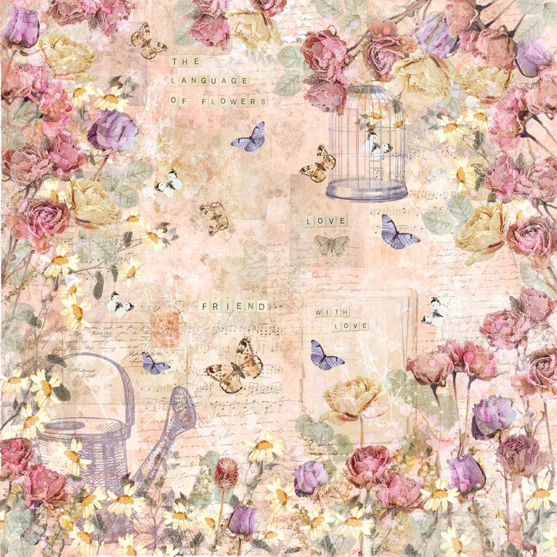 Crafter’s Companion Floral Scrapbook 12 x 12 Paper Pad cc-pad12-flsc Floral Language Collage