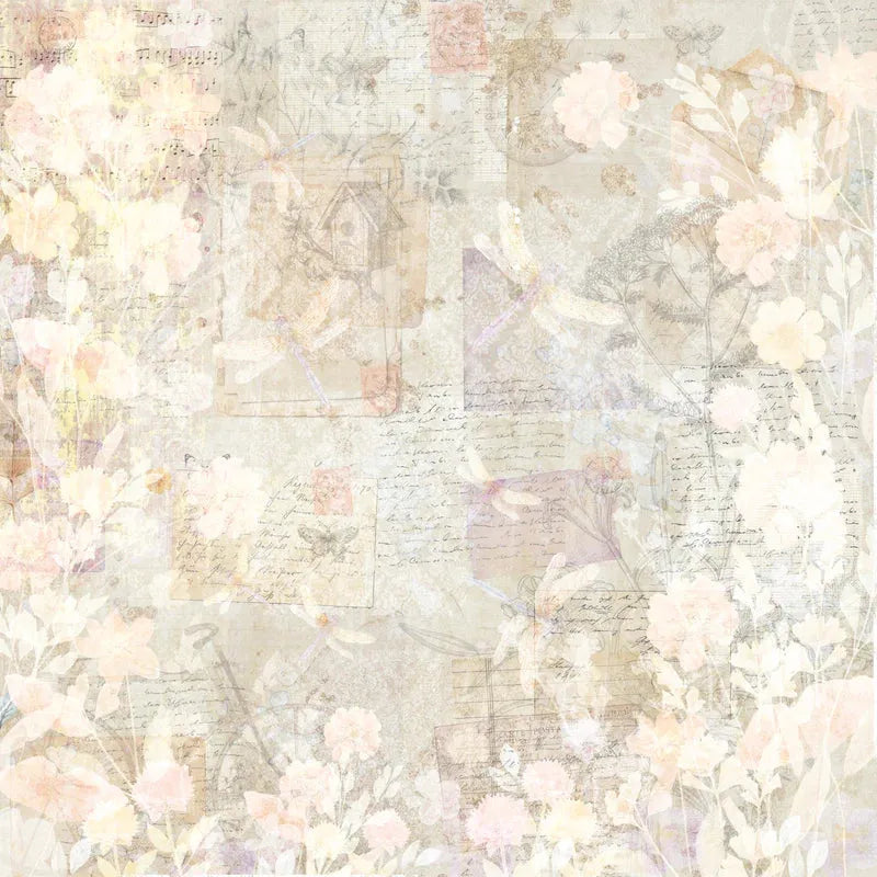 Crafter’s Companion Floral Scrapbook 12 x 12 Paper Pad cc-pad12-flsc Delicate Floral and Script Collage