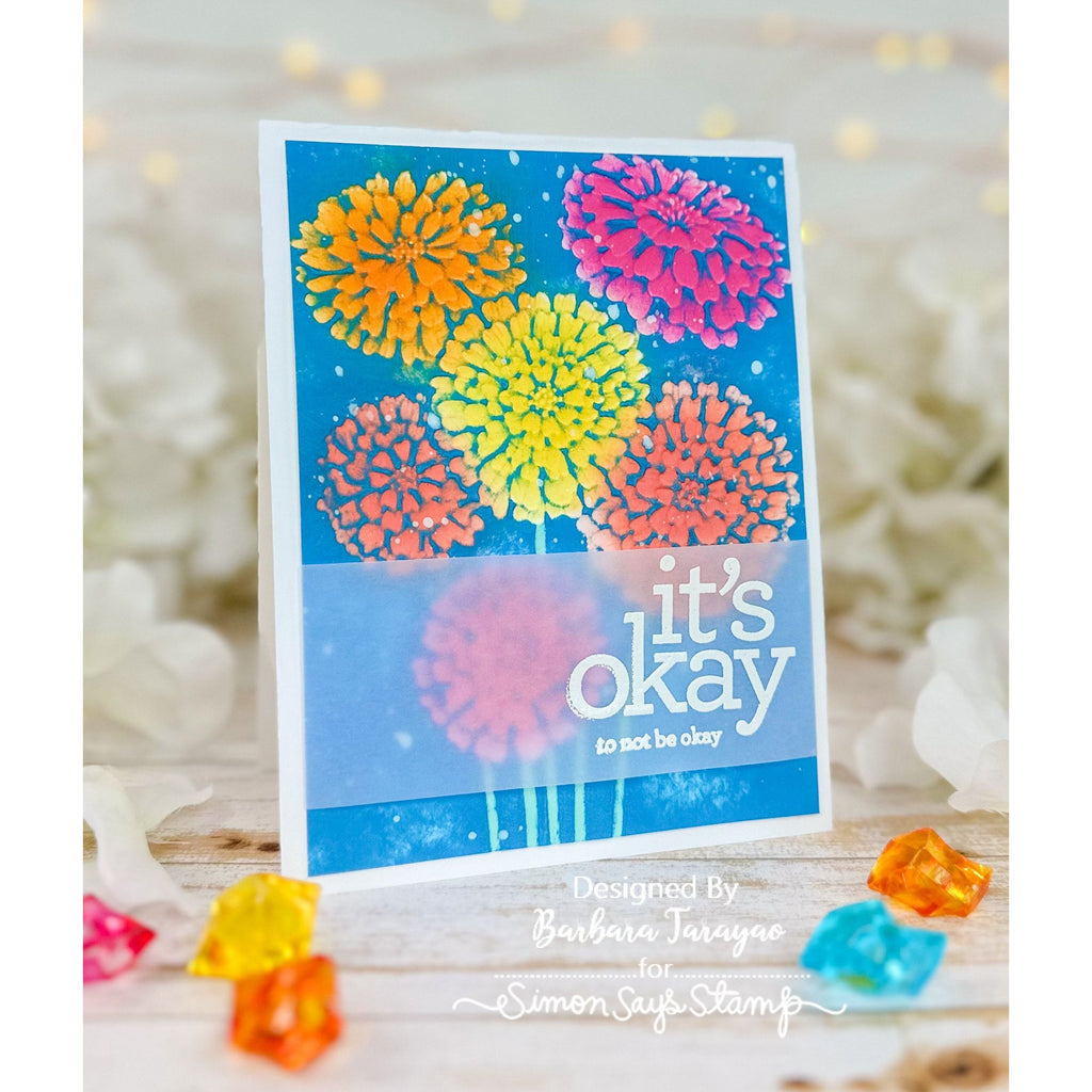 Simon Says Stamp Embossing Folder and Cutting Dies Zippy Zinnias sfd401 Sunny Vibes It's Okay Card