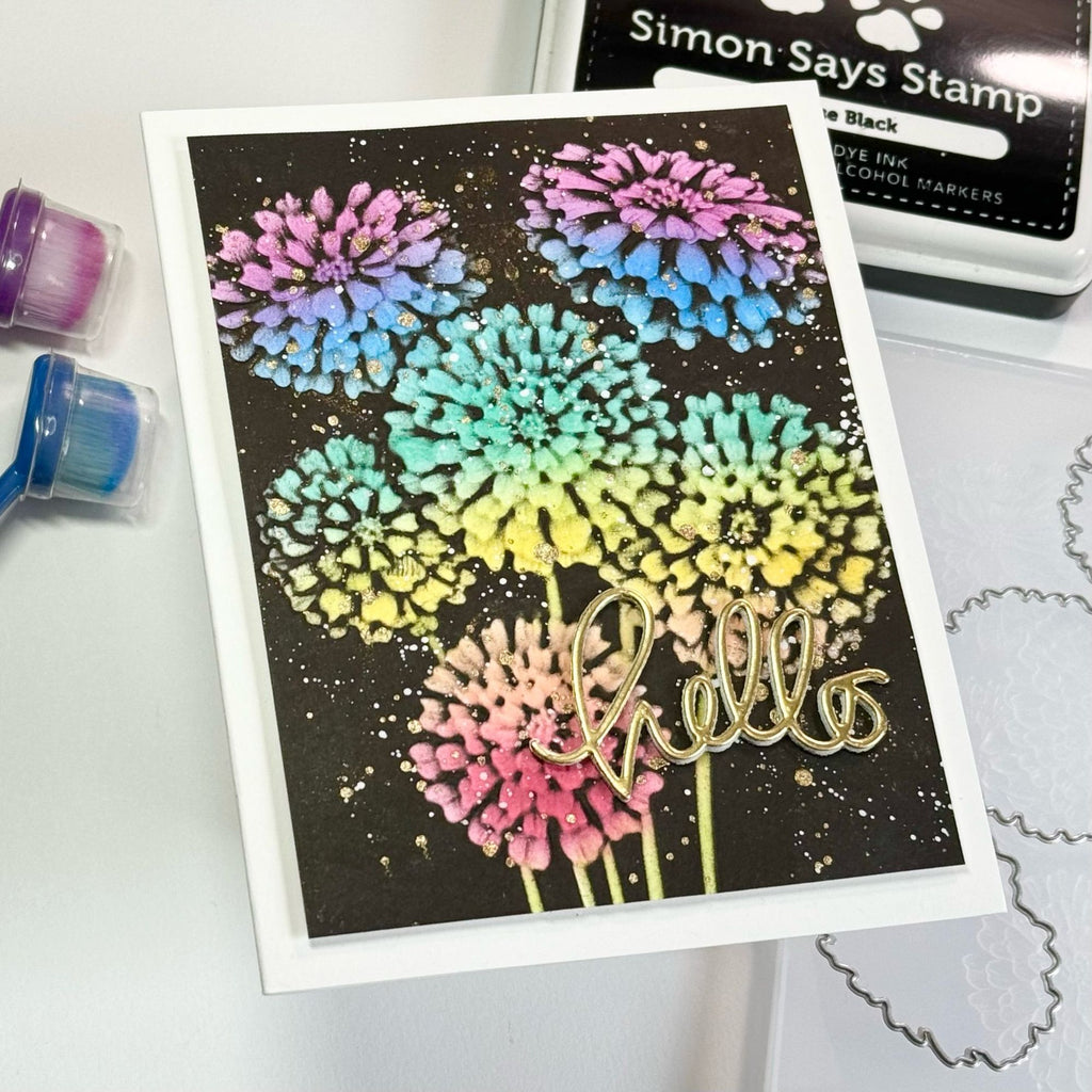 Simon Says Stamp Embossing Folder and Cutting Dies Zippy Zinnias sfd401 Sunny Vibes Hello Card