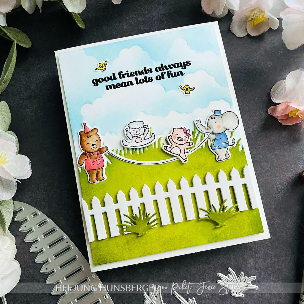 Picket Fence Studios Skipping Rope with Friends Clear Stamps a-171 good friends jumping card