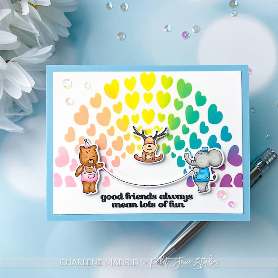 Picket Fence Studios Skipping Rope with Friends Clear Stamps a-171 jump rope rainbow card