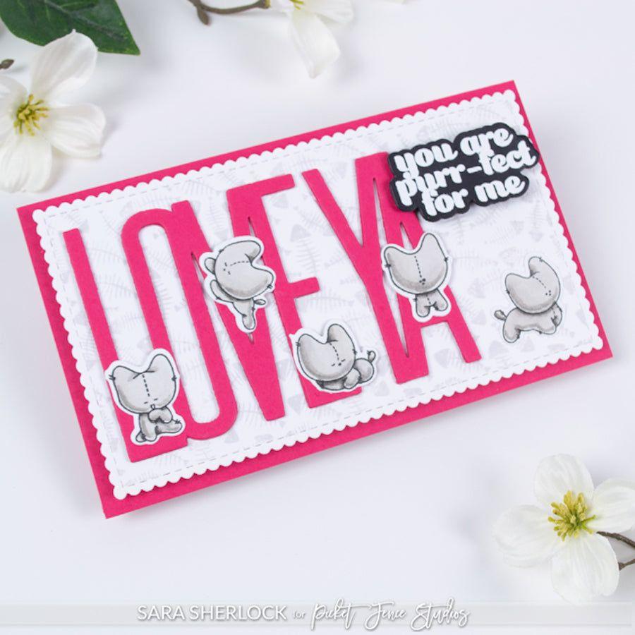 Picket Fence Studios Are You Kitten? Clear Stamp a-172 love ya cat fishbone card