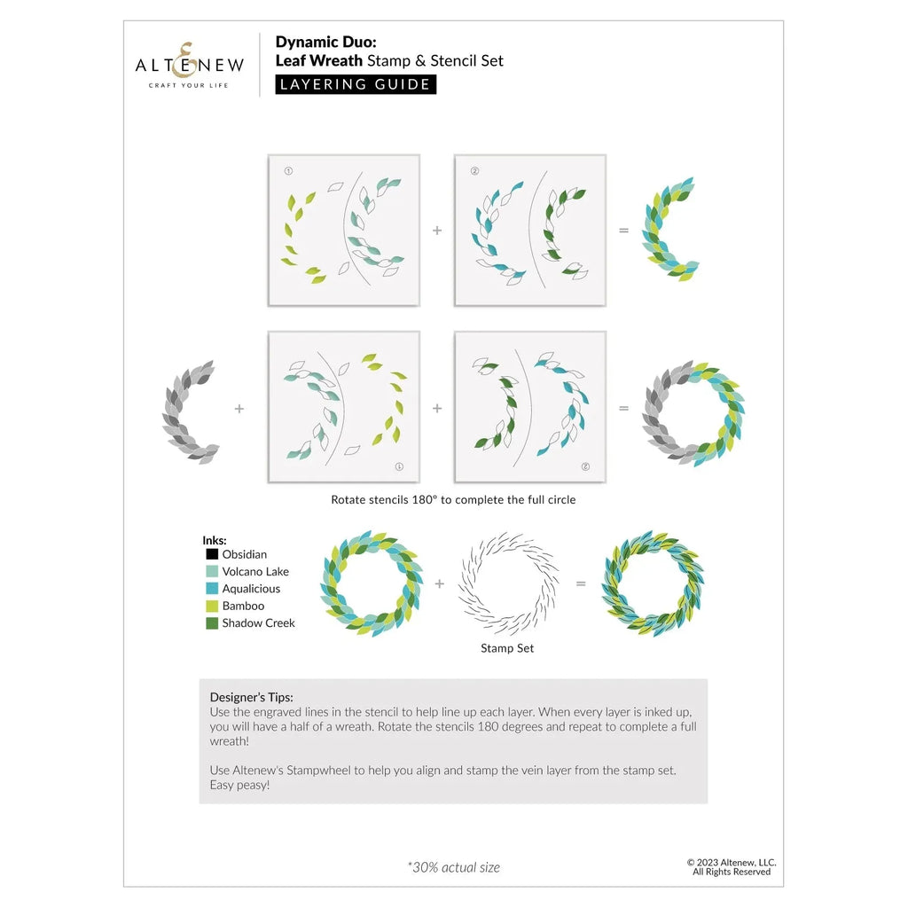 Altenew Dynamic Duo Leaf Wreath Clear Stamp and Stencil Set layering guide