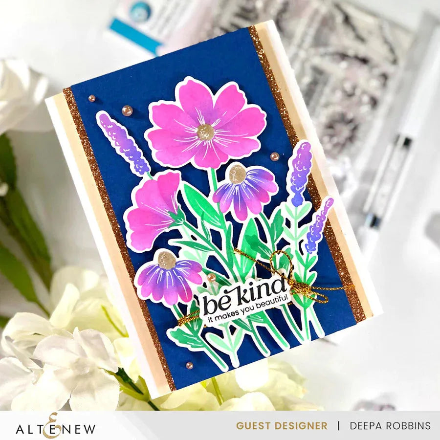 Altenew Dynamic Duo Wildflower Bouquet Clear Stamp and Stencil Set alt8086bn be kind