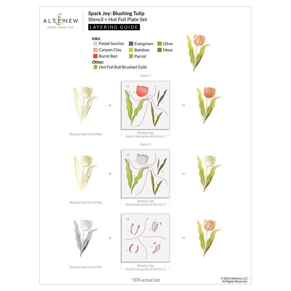 Altenew Spark Joy Blushing Tulip Stencil and Hot Foil Plate Set layering guide