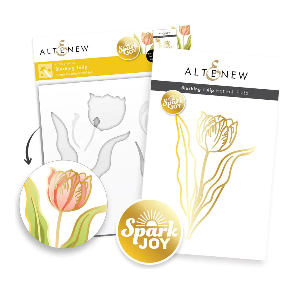 Altenew Spark Joy Blushing Tulip Stencil and Hot Foil Plate Set