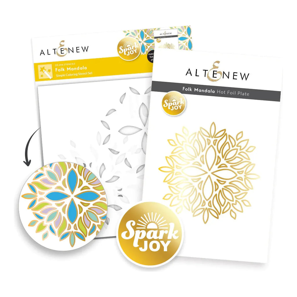 Altenew Spark Joy Folk Mandala Stencil and Hot Foil Plate Set alt8089bn