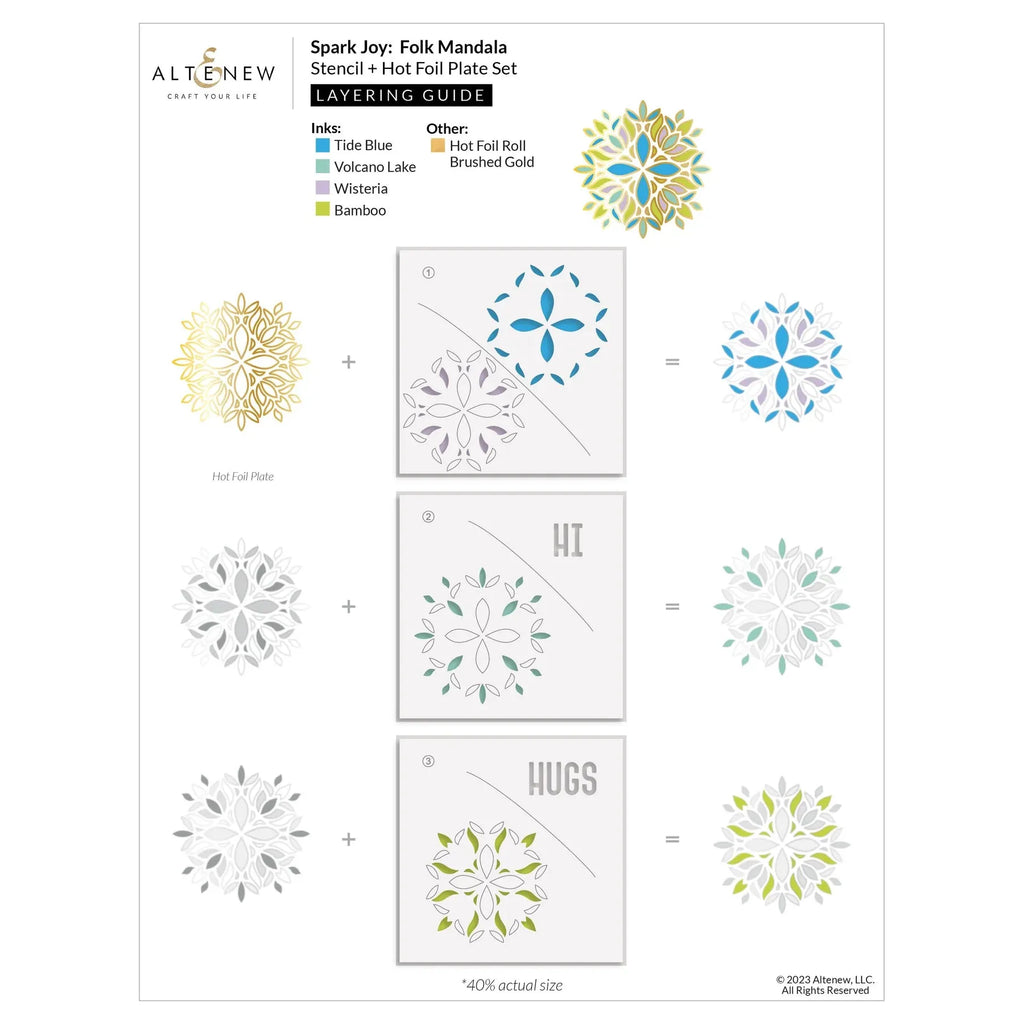 Altenew Spark Joy Folk Mandala Stencil and Hot Foil Plate Set alt8089bn layering guide