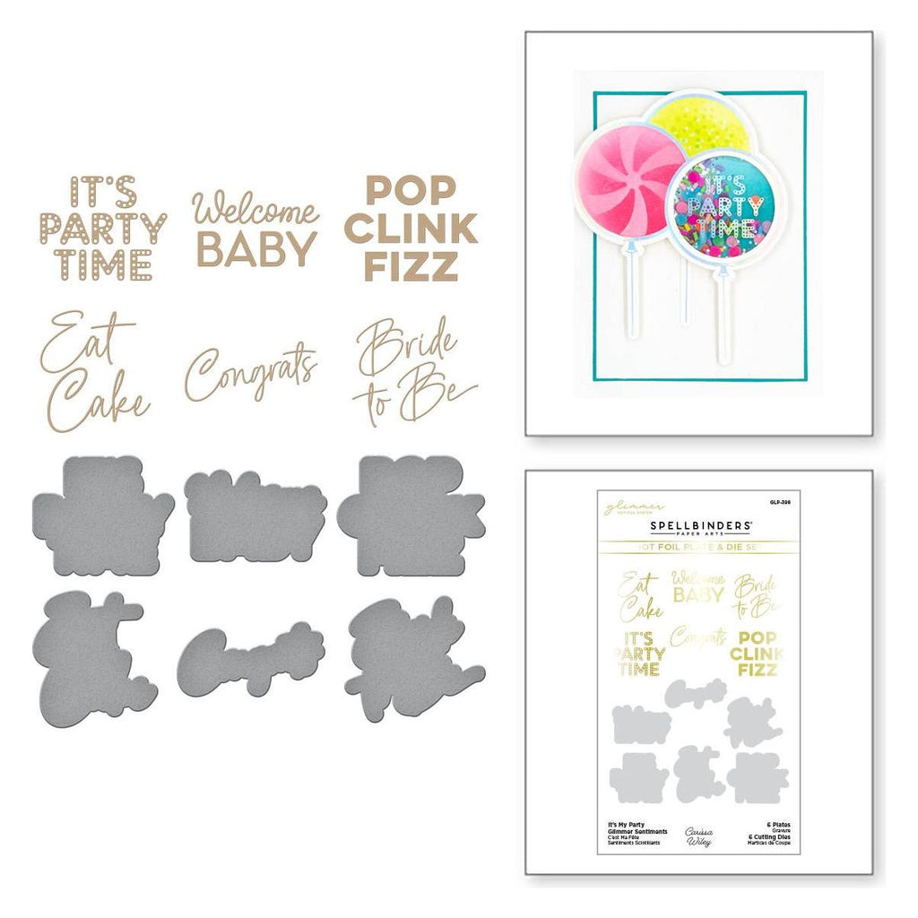 GLP-398 Spellbinders It’s My Party Glimmer Sentiments Hot Foil Plate and Die Set Welcome baby