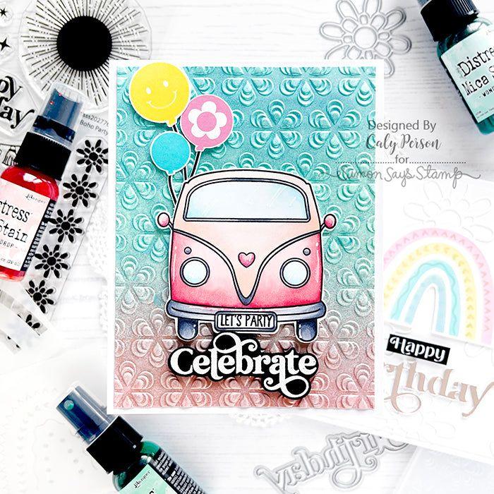 Tim Holtz Distress Holiday Mica Stain Set 6 Ranger tsck84372 Bright VW Bus Celebrate Card | color-code:ALT02