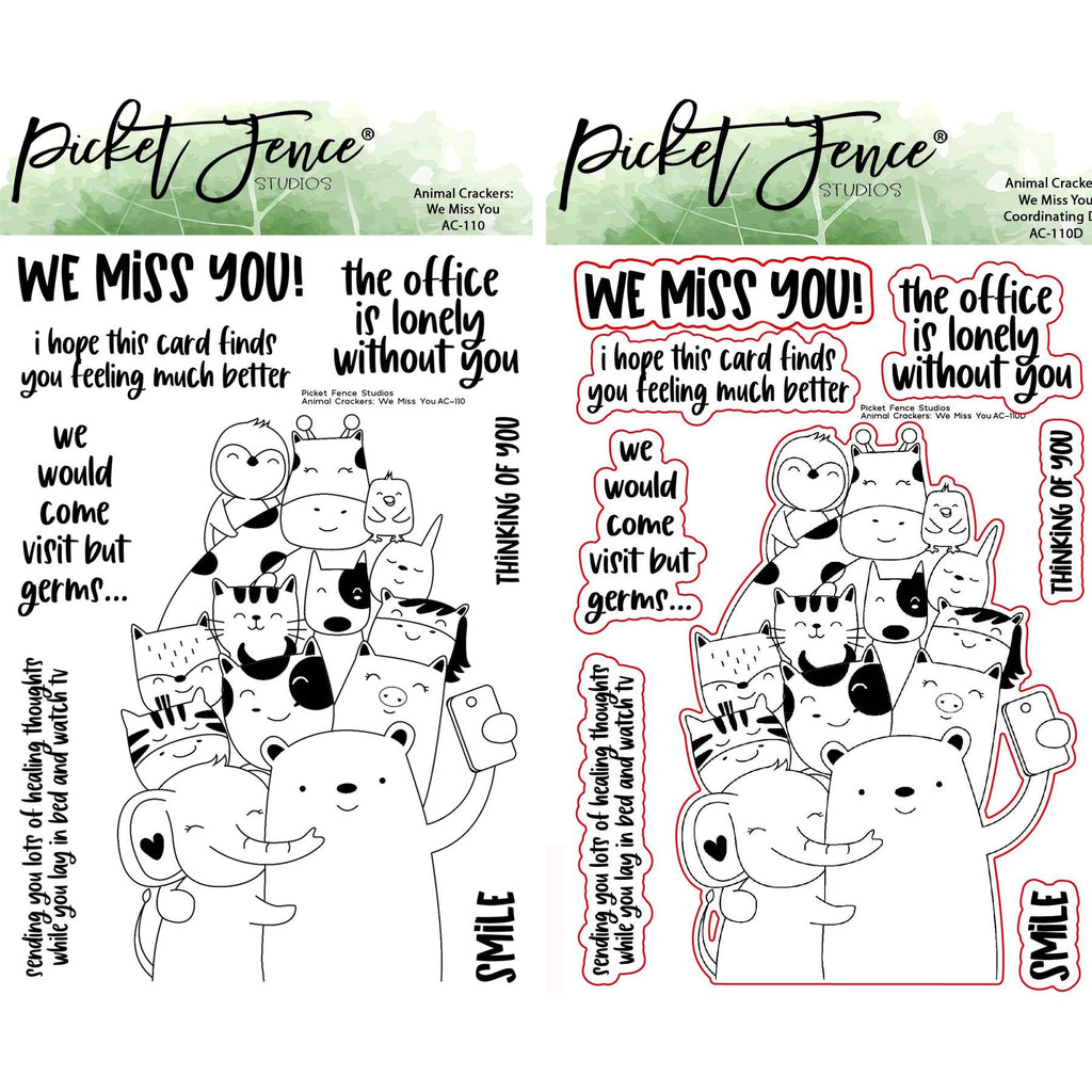 Picket Fence Studios Animal Crackers: We Miss You Stamp and Die Bundle