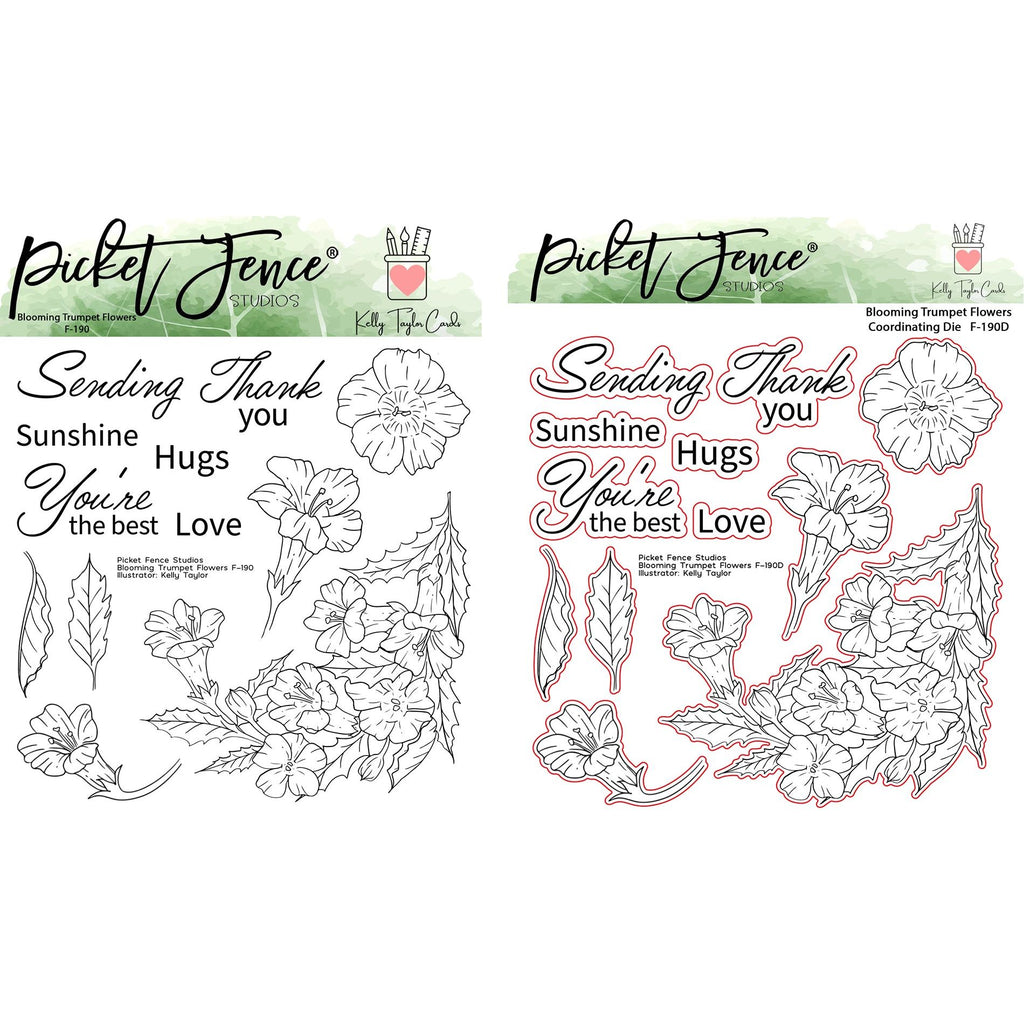 Picket Fence Studios Blooming Trumpet Flowers Stamp and Die Bundle