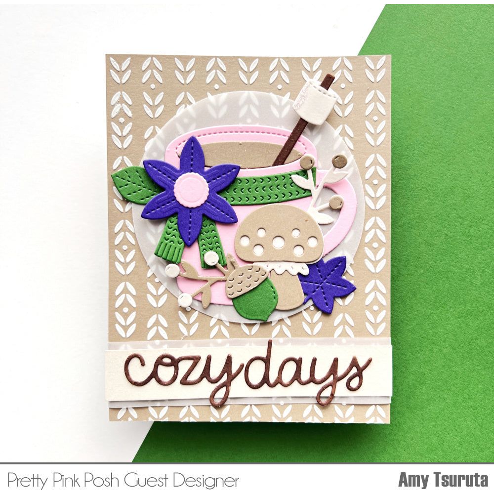 Pretty Pink Posh Deco Leaves Stencil cozy days