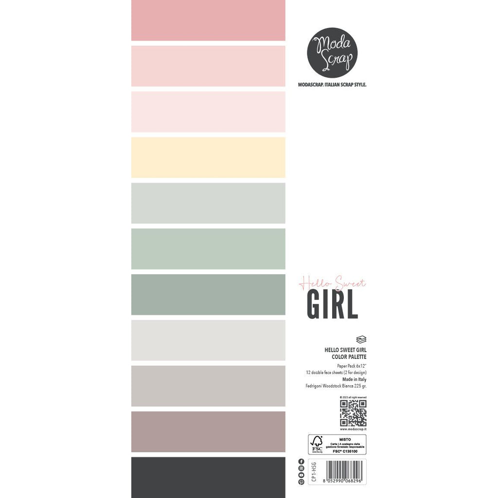 ModaScrap Hello Sweet Girl Color Palette 6x12 Paper cp1-hsg