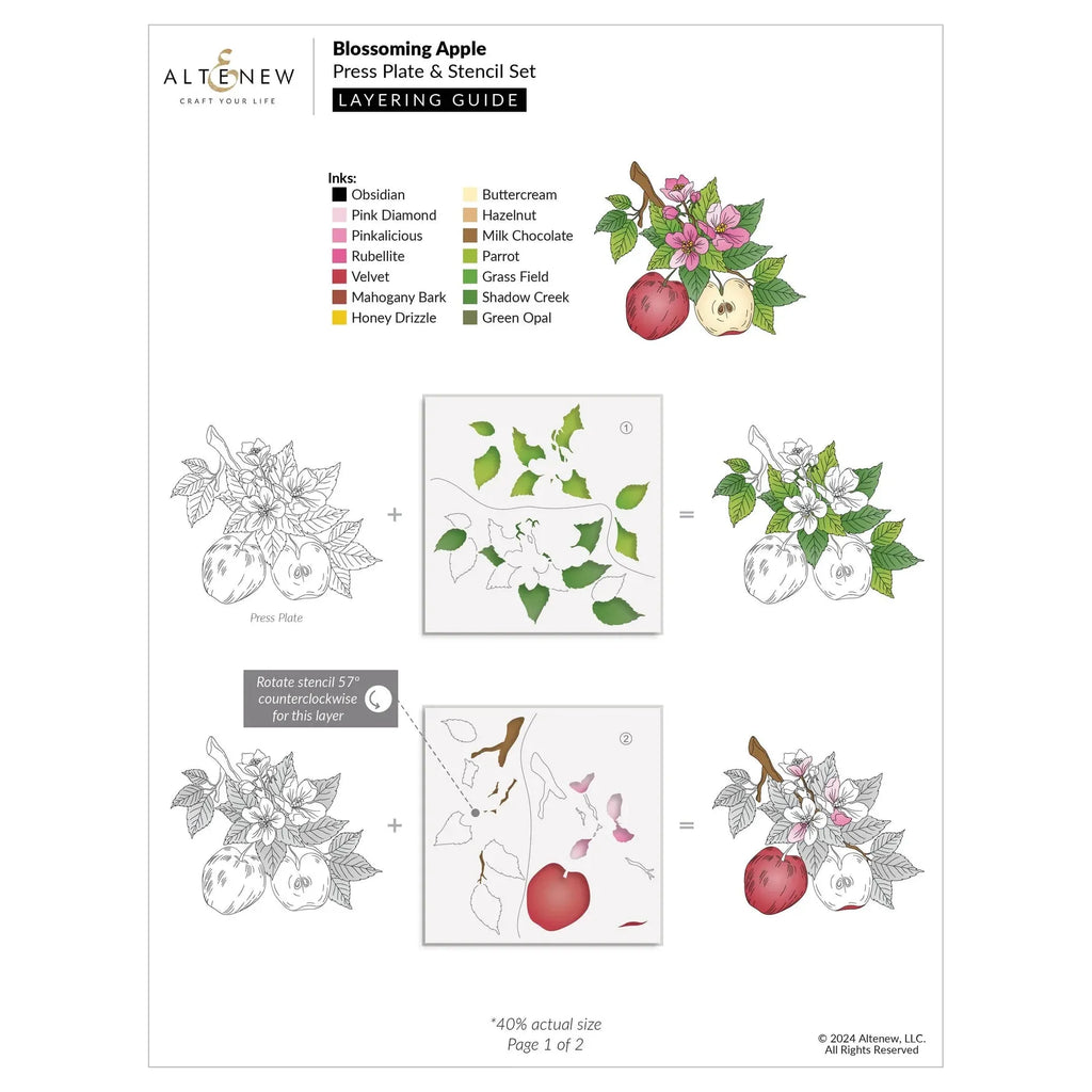 Altenew Blossoming Apple Press Plates, Layering Stencils, and Die Set layering guide