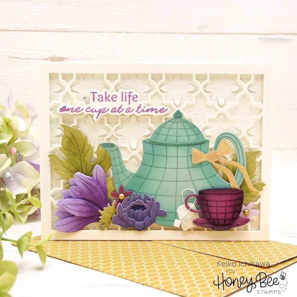 Honey Bee TEATIME FLORALS Clear Stamp Set hbst-453 Floral Tea Time Scene Card | color-code:ALT01