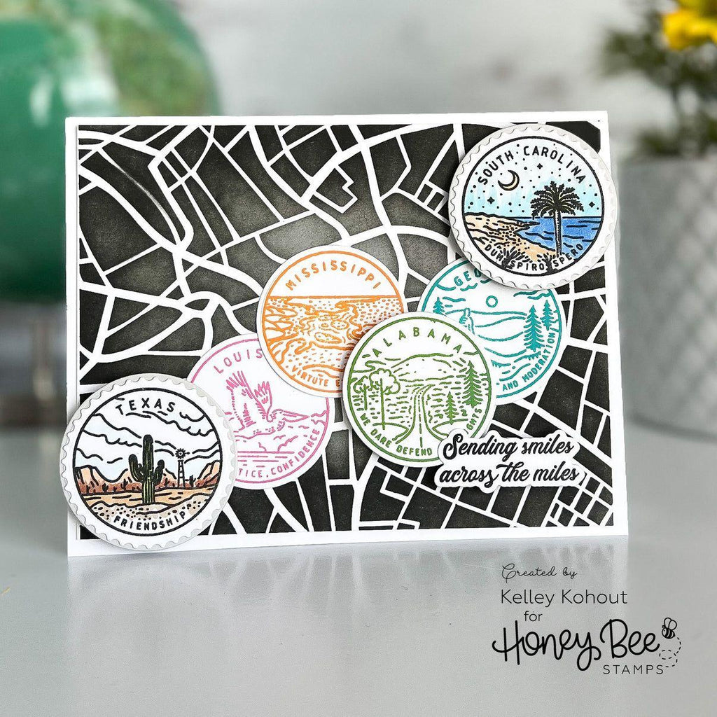 Honey Bee Road Map Background Stencil hbsl-151 State Travel Card