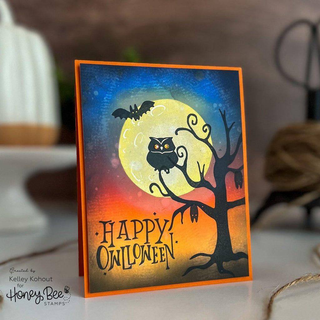 Honey Bee Owlloween Clear Stamps hbst-614 Halloween Night Scene Card