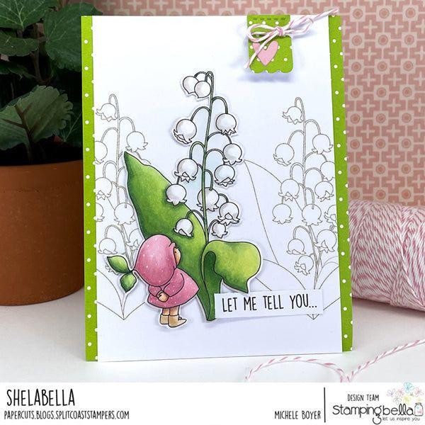 Stamping Bella Bundle Girl with Lily of the Valley Cling Stamp eb1243 tell you card