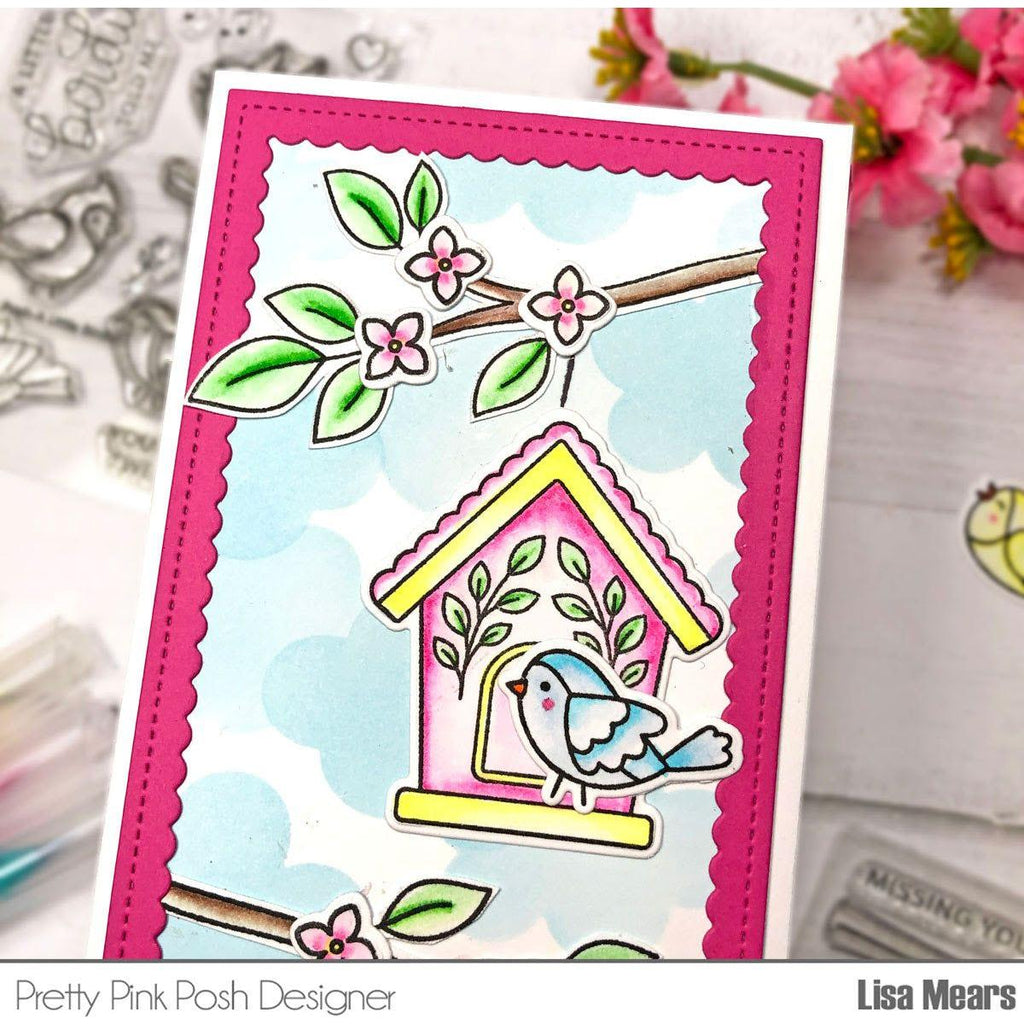 Pretty Pink Posh A Little Birdie Clear Stamps scalloped