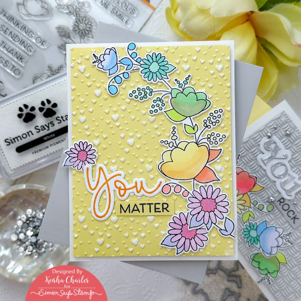 Simon Says Stamp Embossing Folder Falling Hearts sf382 Stamptember You Matter Card