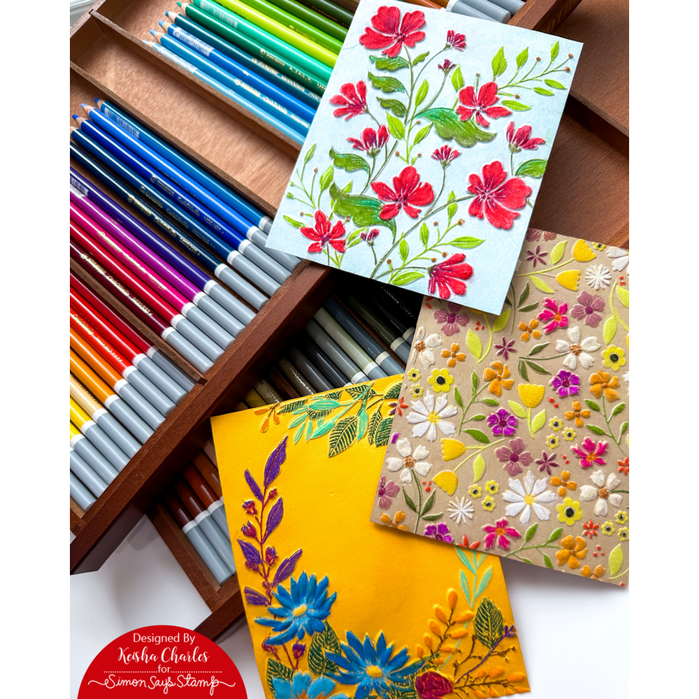 Simon Says Stamp Embossing Folder and Cutting Dies Chelsea Floral sfd389 Celebrate Pencil Coloring on Embossing Folders | color-code:ALT07