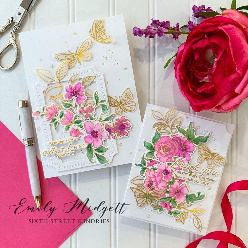 Pinkfresh Studio Artsy Floral Stencils 240924 Extra Love Card | color-code:ALT03