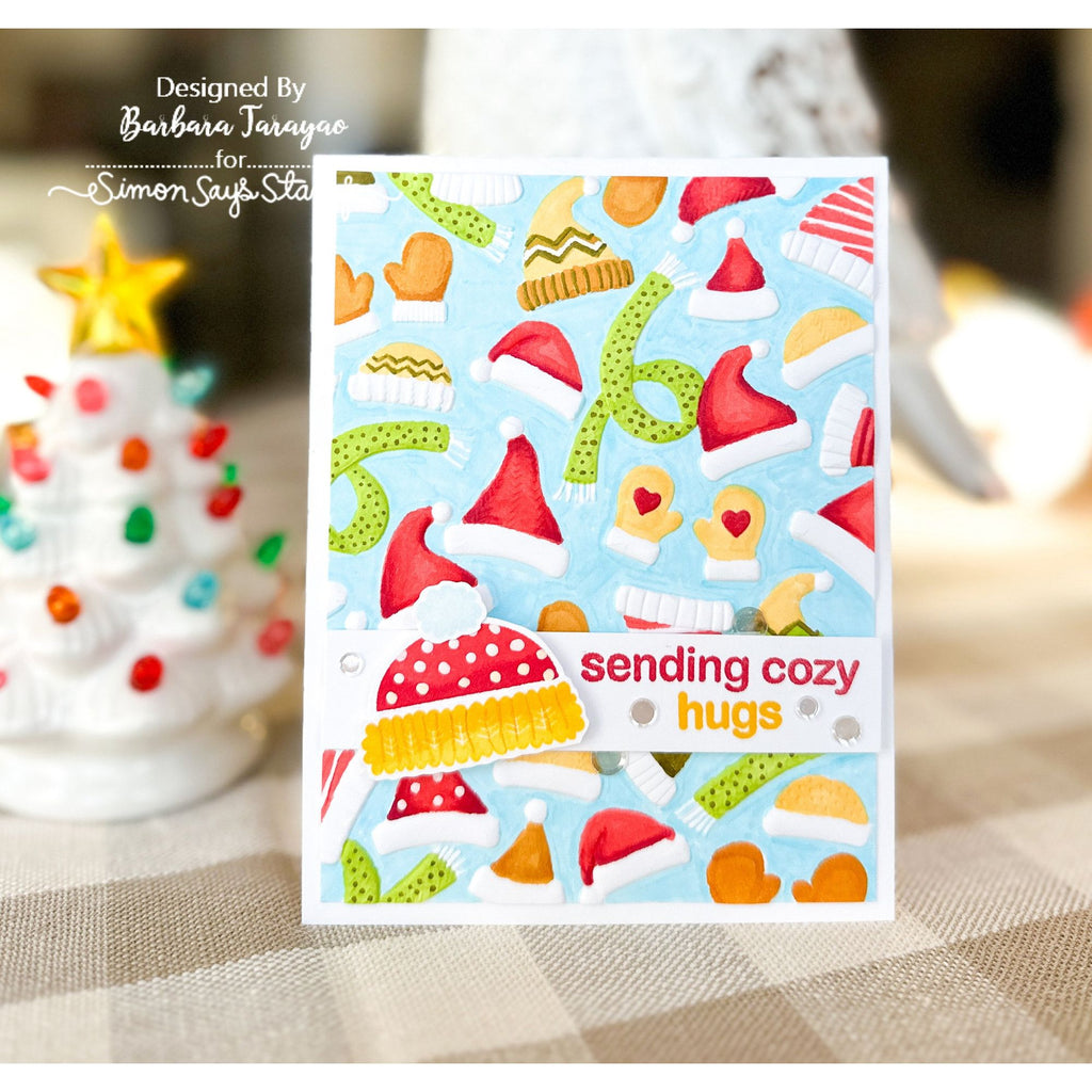 Simon Says Embossing Folders and Cutting Dies Bundled Up sfd411 Winter Card