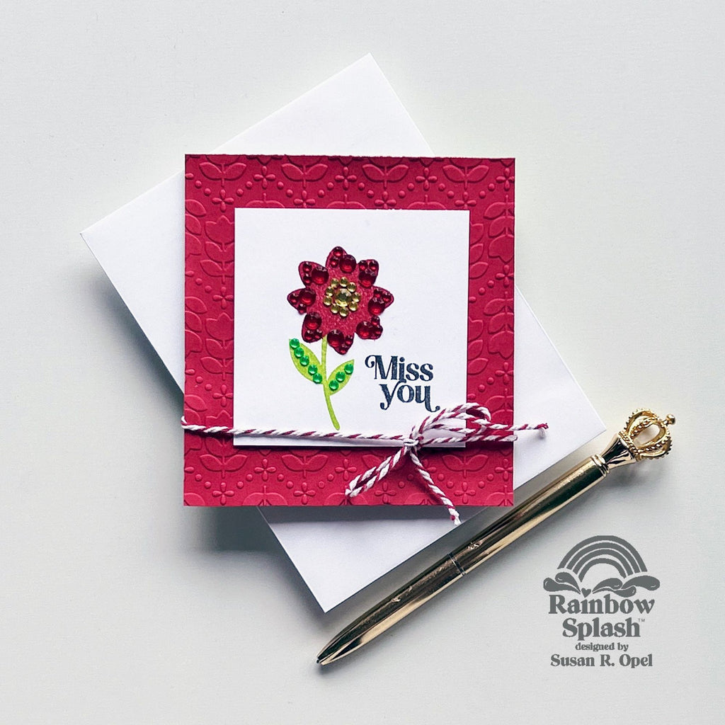 Rainbow Splash Embossing Folder Folk Flower rsef7 Miss You Card | color-code:ALT02