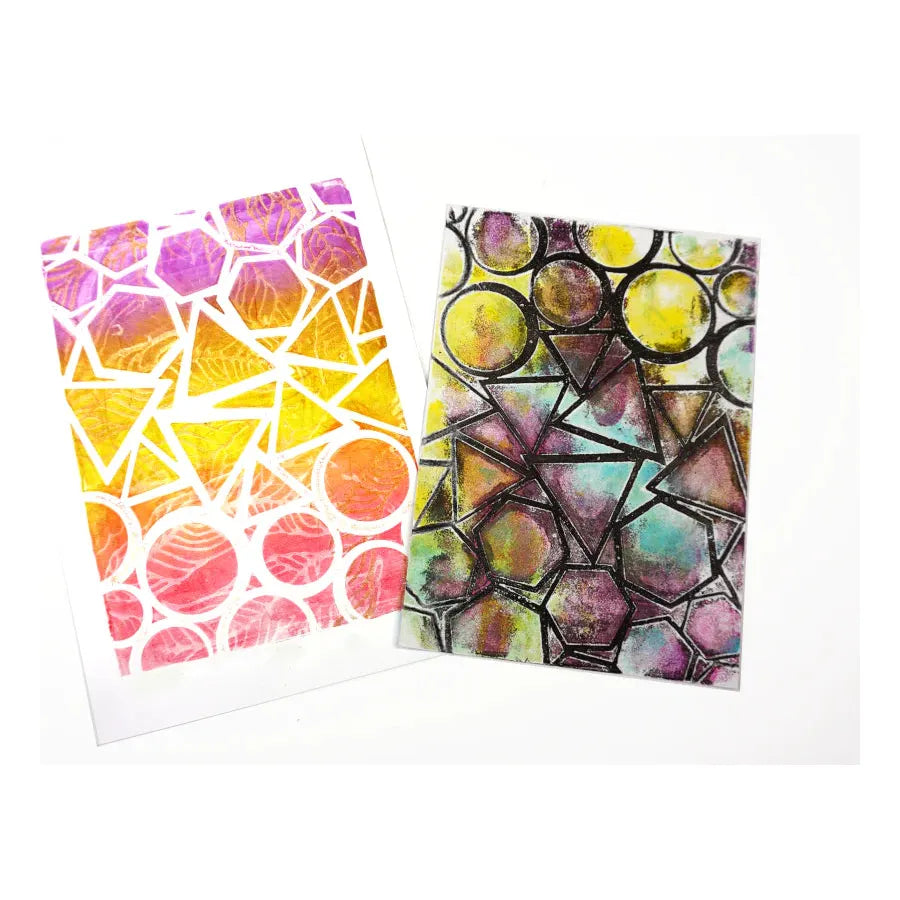 Gelli Arts Geo Stencil for Printing Plates samples