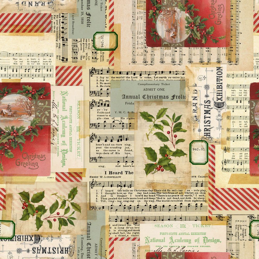 Tim Holtz Eclectic Elements Holidays Past Fabric By The Yard Holiday Collage