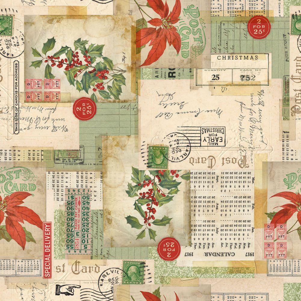 Tim Holtz Eclectic Elements Holidays Past Canvas Fabric By The Yard Postcard Collage