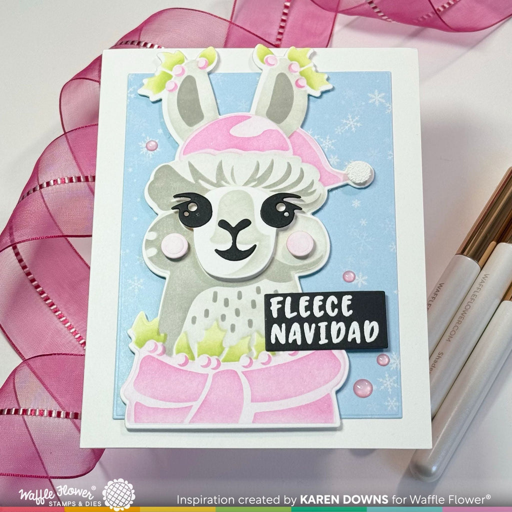 Waffle Flower Fa-la-La Llama Sentiments Clear Stamps and Die-n-stencil Set llama