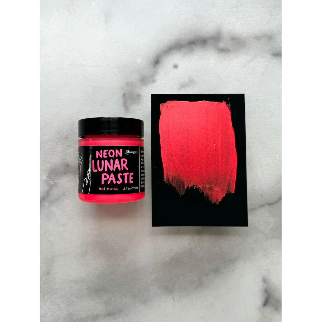 Ranger Simon Hurley Hot Mess Lunar Paste hua86154 swatch and jar on black cardstock